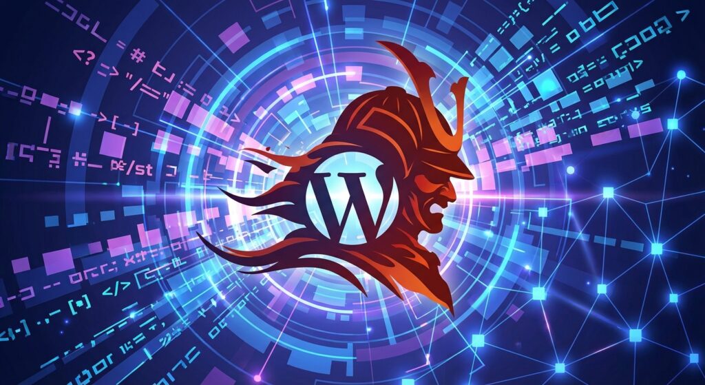 Create an abstract image for "WebSamurai is Now Available in the WordPress Plugin Repository!" - no text, just the image